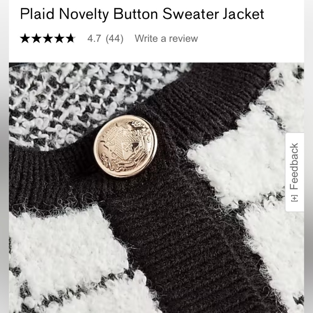 “Express” Chic plaid white/black sweater jacket with novelty buttons; XS; NWOT - Picture 7 of 13